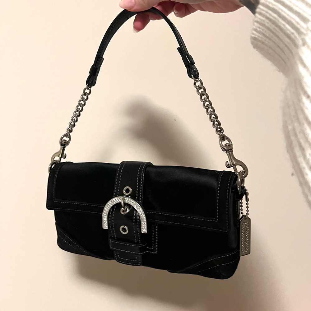 Coach Black Rhinestone Swarovski Crystal Soho Satin Suede Bag 3578
